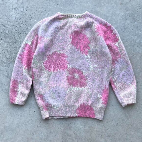 True Vintage 50s 60s Floral Cardigan Angora Rabbit Lambs Wool Women's XS-Small - Picture 7 of 8